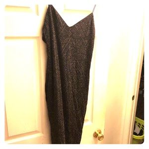 Black and gold midi dress from fashion nova